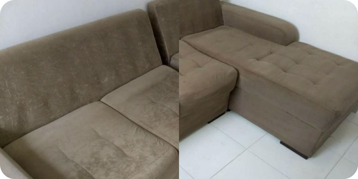 Результат до и после химчистки дивана на 3 места