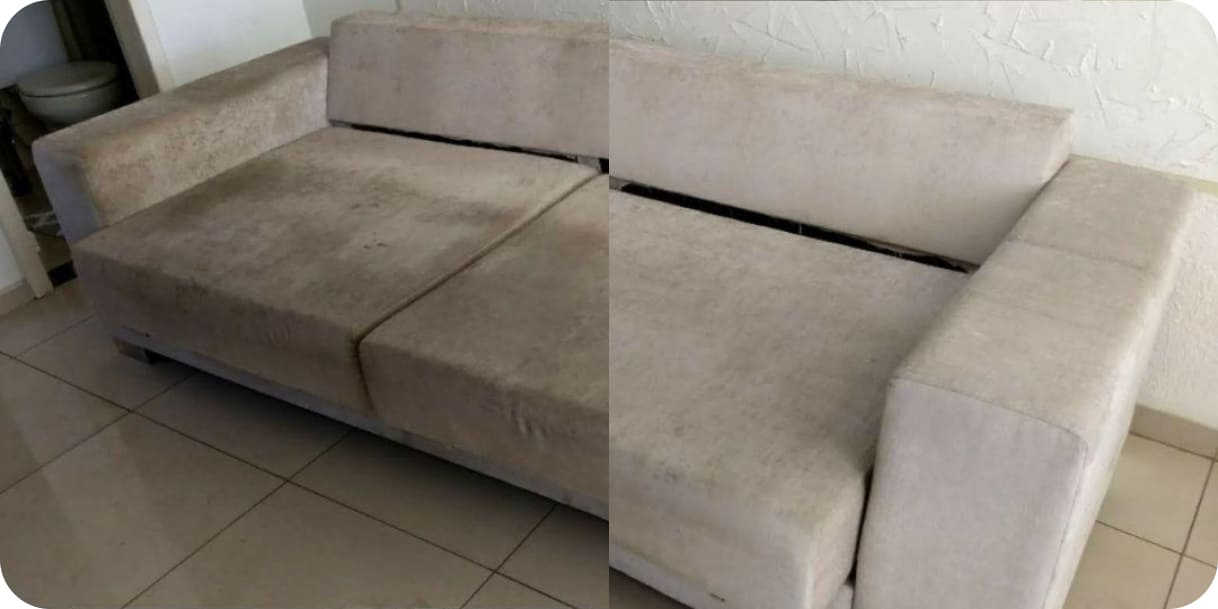 Результат до и после химчистки дивана на 2 места