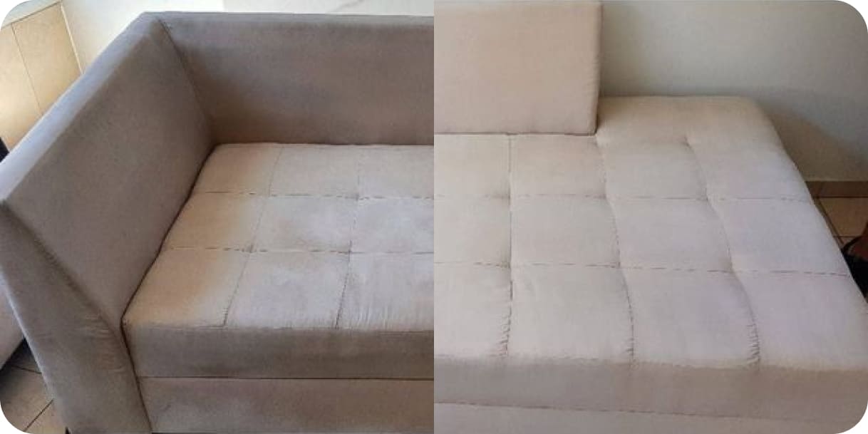 Результат до и после химчистки дивана на 3 места